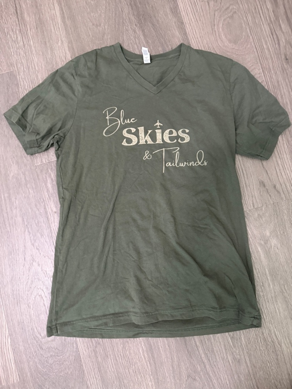 Bella Canvas Olive Green "Blue Skies & Tailwinds" V-Neck Tee